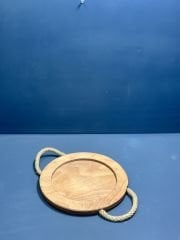 Yuvarlak Karolu Ahşap Sunum Tepsisi