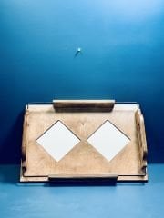 2 Karolu Metal Köşeli Ahşap Sunum Tepsisi