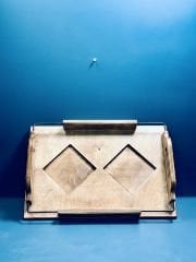 2 Karolu Metal Köşeli Ahşap Sunum Tepsisi