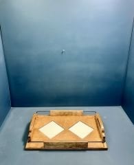 2 Karolu Metal Köşeli Ahşap Sunum Tepsisi