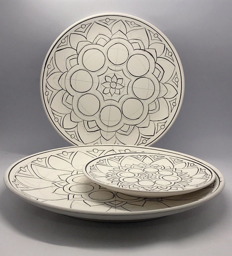 Mandala Model-3 3'lü Tahrirli Tabak Set