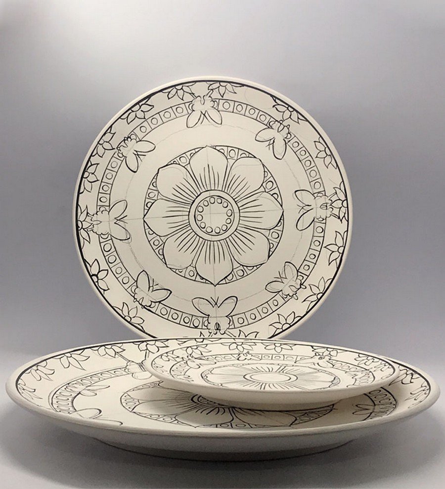 Mandala Model-4 3'lü Tahrirli Tabak Set