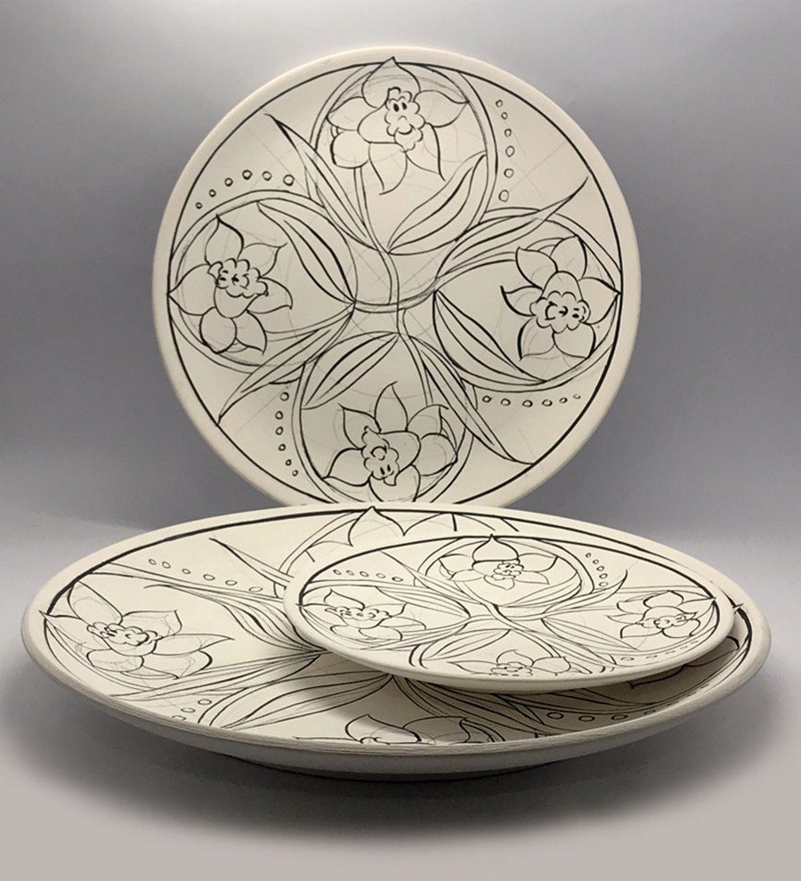 Mandala Model-6 3'lü Tahrirli Tabak Set