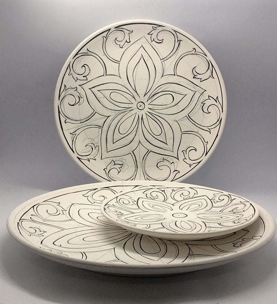 Mandala Model-7 3'lü Tahrirli Tabak Set