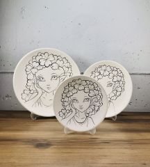 Yonca Hanım Tahrirli Tabak 3'lü Tahrirli Tabak Set