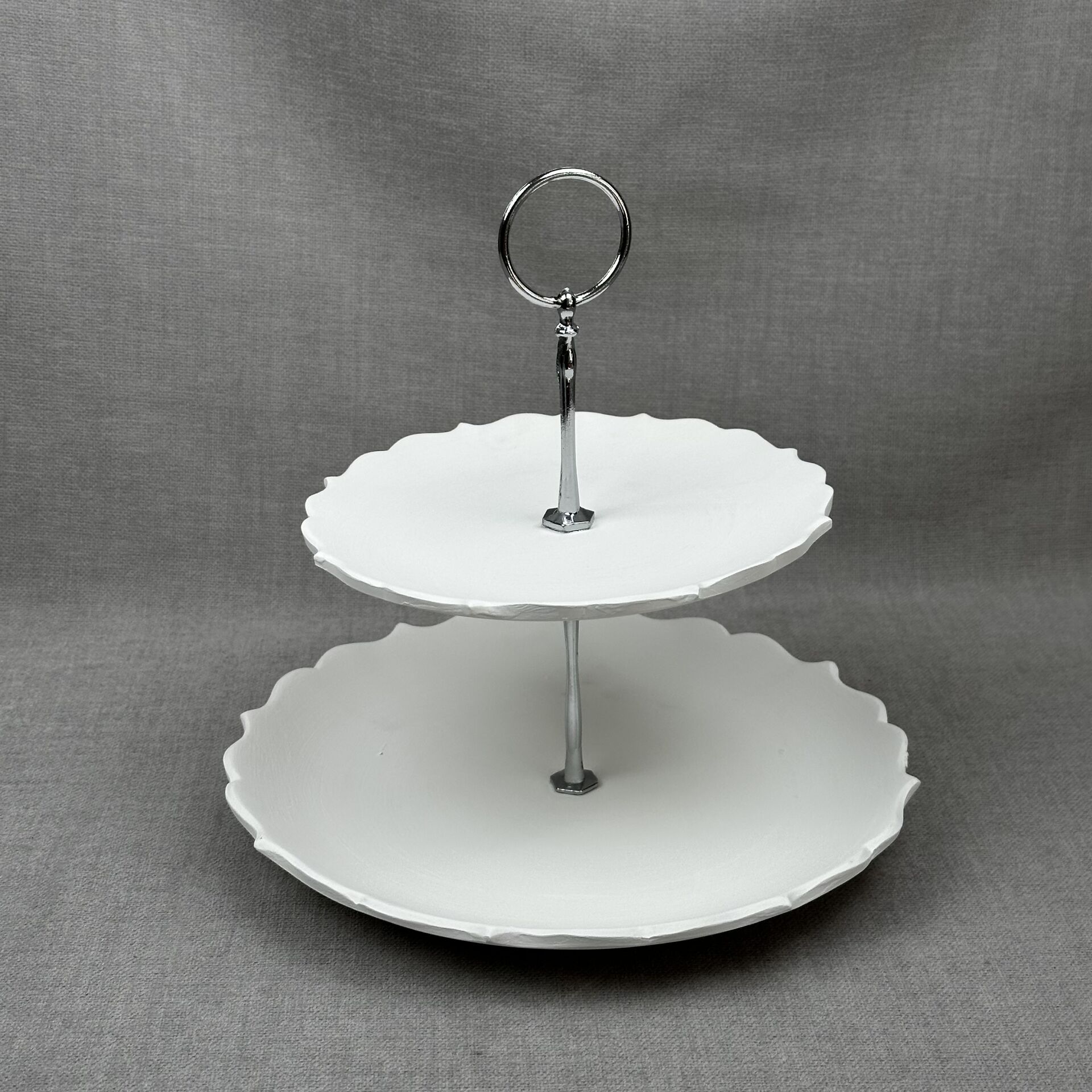 Katlı Servis Tabak Takımı Halka Gümüş Aparat - 18cm-25cm Rölyef Mertaban Tabak