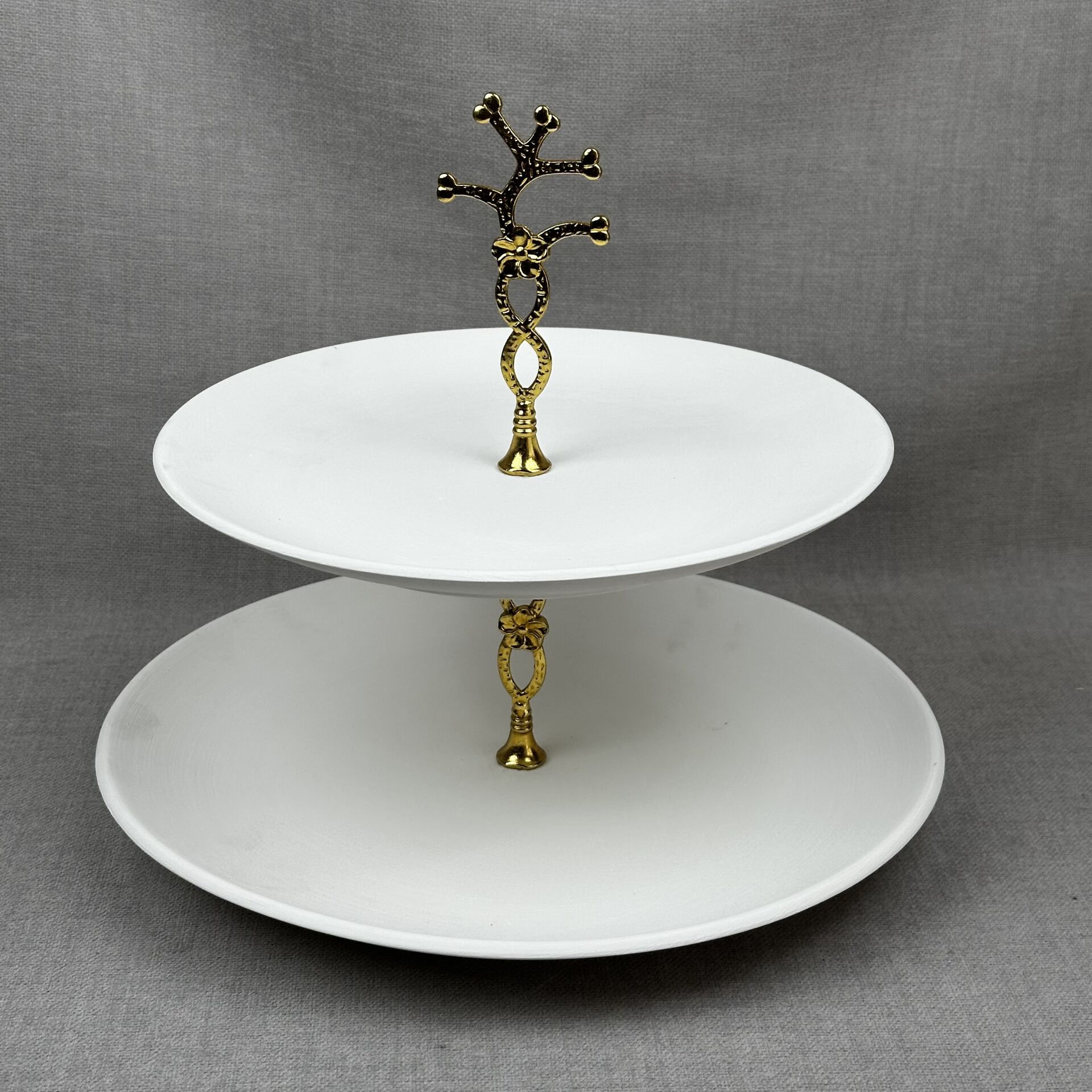 Katlı Servis Tabak Takımı Dal Altın Aparat - 25cm-30cm Mertaban Tabak