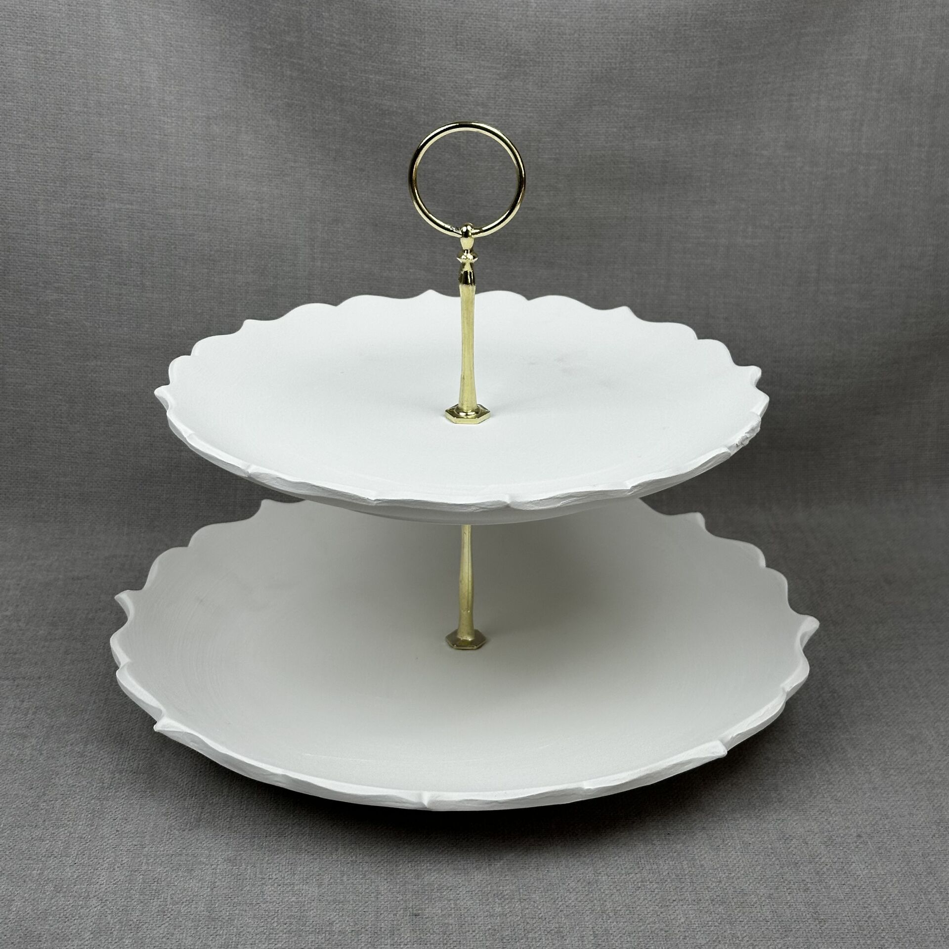 Katlı Servis Tabak Takımı Halka Altın Aparat - 25cm-30cm Rölyef Mertaban Tabak