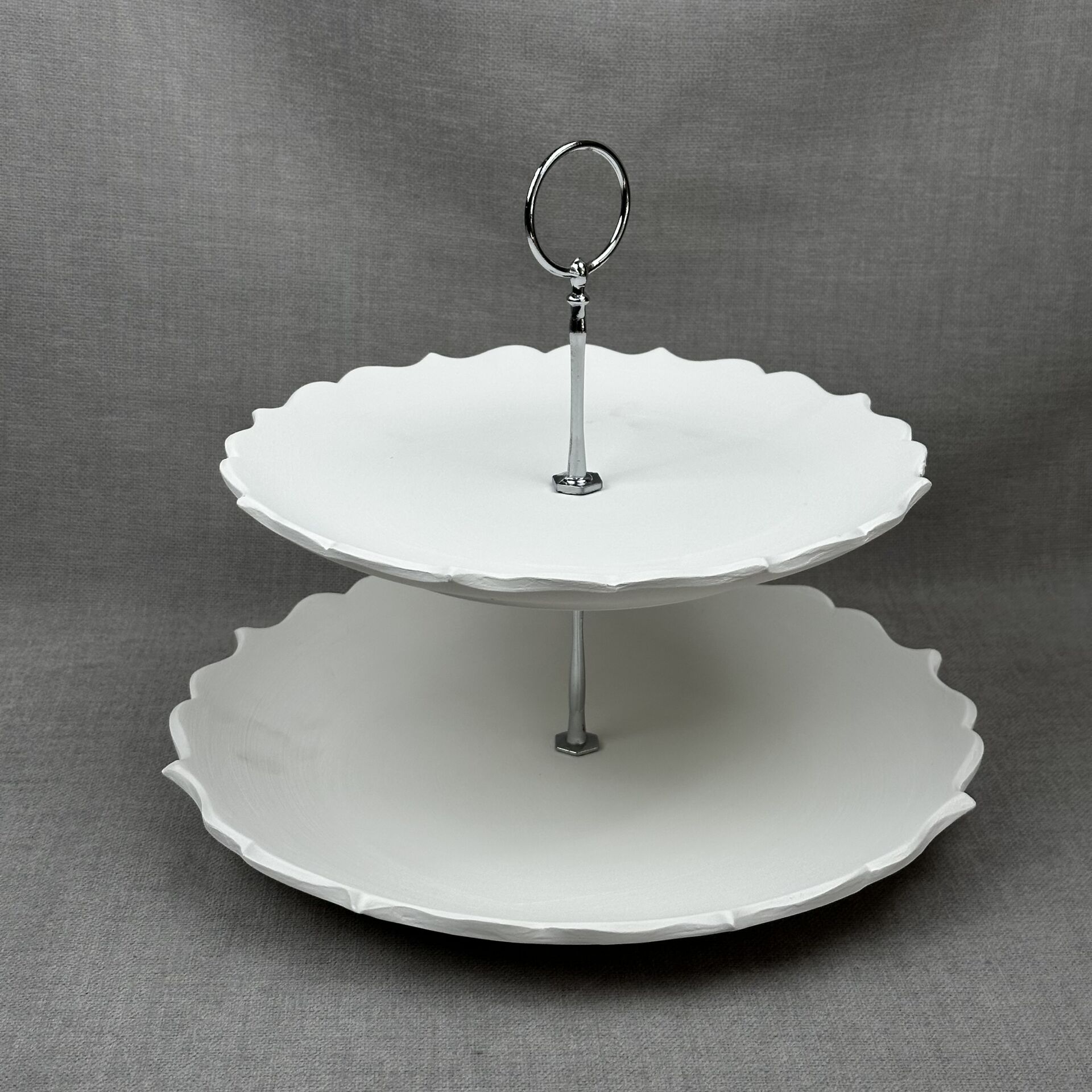 Katlı Servis Tabak Takımı Halka Gümüş Aparat - 25cm-30cm Rölyef Mertaban Tabak
