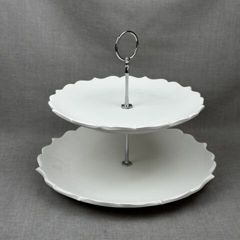 Katlı Servis Tabak Takımı Halka Gümüş Aparat - 25cm-30cm Rölyef Mertaban Tabak